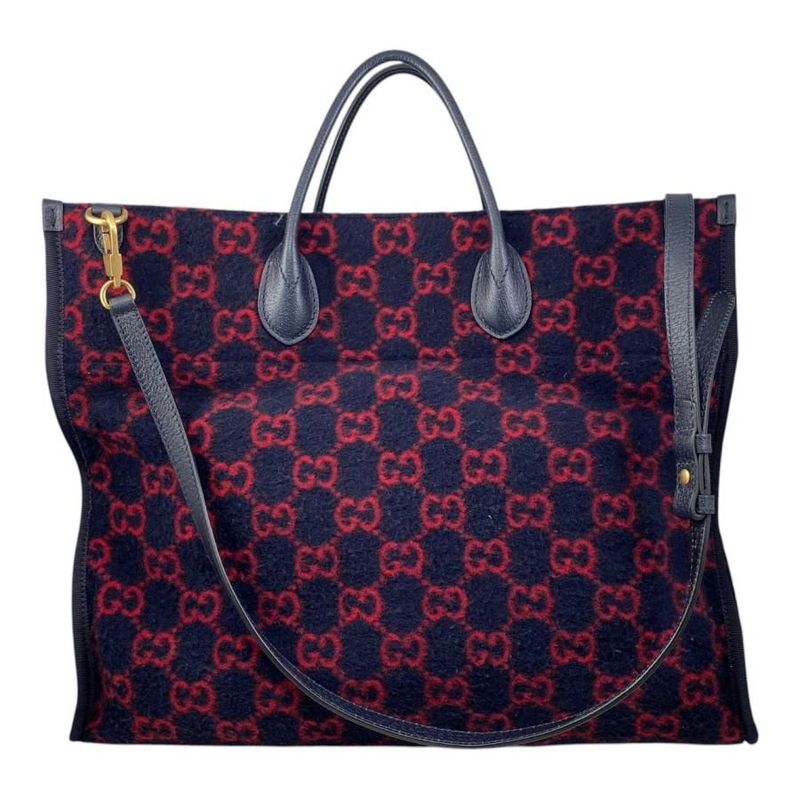 Gucci Tote Bag Shoulder Bag GG Wool 598169 GG Pattern Leather Navy Red Black