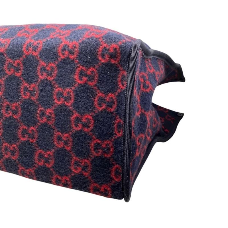 Gucci Tote Bag Shoulder Bag GG Wool 598169 GG Pattern Leather Navy Red Black