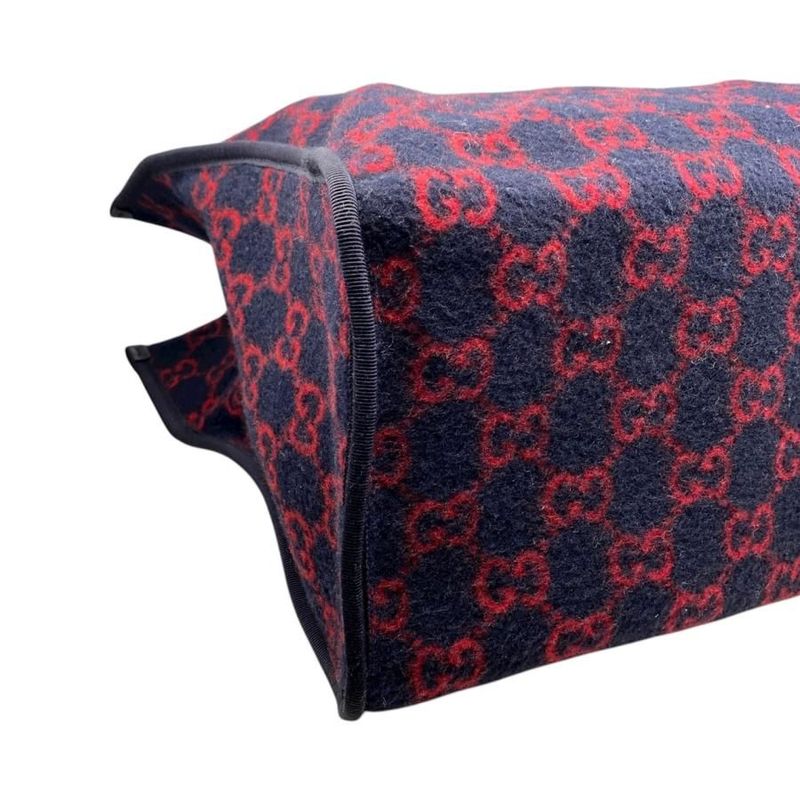 Gucci Tote Bag Shoulder Bag GG Wool 598169 GG Pattern Leather Navy Red Black