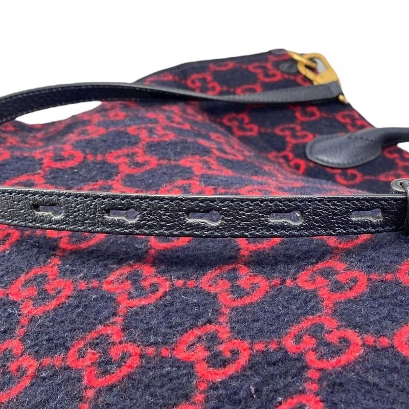 Gucci Tote Bag Shoulder Bag GG Wool 598169 GG Pattern Leather Navy Red Black