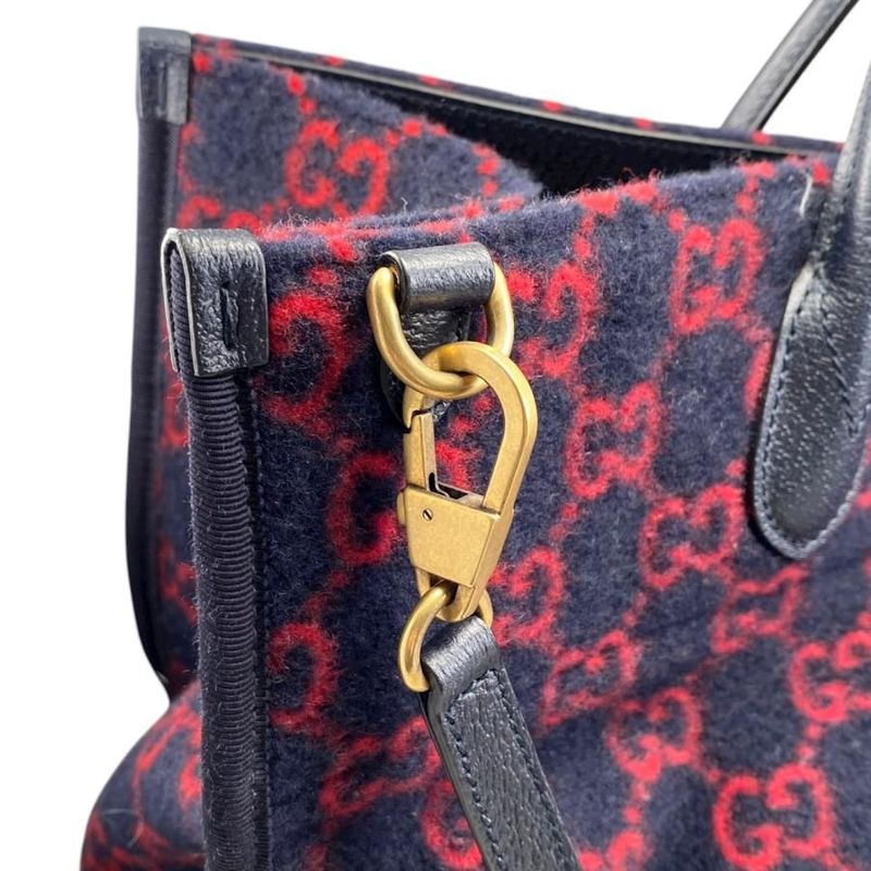 Gucci Tote Bag Shoulder Bag GG Wool 598169 GG Pattern Leather Navy Red Black
