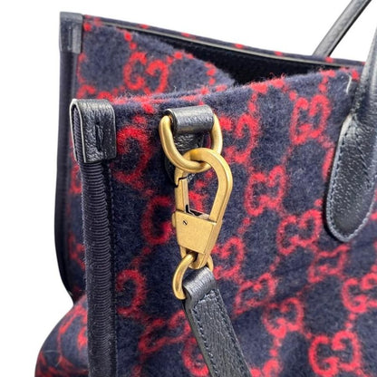 Gucci Tote Bag Shoulder Bag GG Wool 598169 GG Pattern Leather Navy Red Black