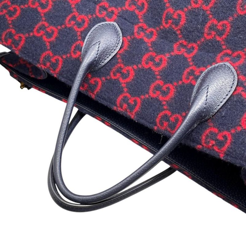 Gucci Tote Bag Shoulder Bag GG Wool 598169 GG Pattern Leather Navy Red Black