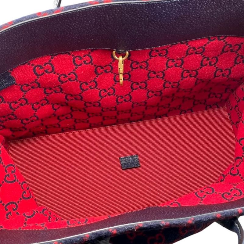 Gucci Tote Bag Shoulder Bag GG Wool 598169 GG Pattern Leather Navy Red Black