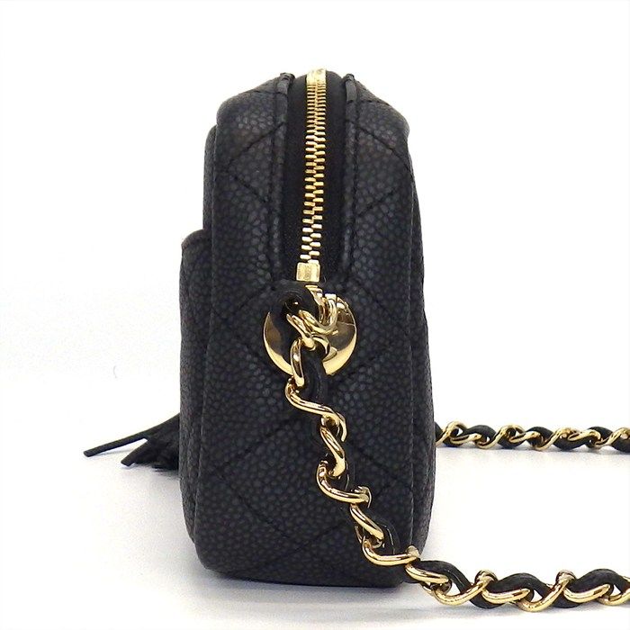Chanel Chain Shoulder Bag Matelasse Camera Bag A57719 Black Caviar Skin Gold