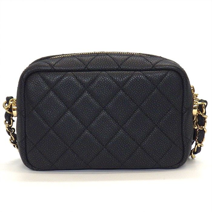Chanel Chain Shoulder Bag Matelasse Camera Bag A57719 Black Caviar Skin Gold