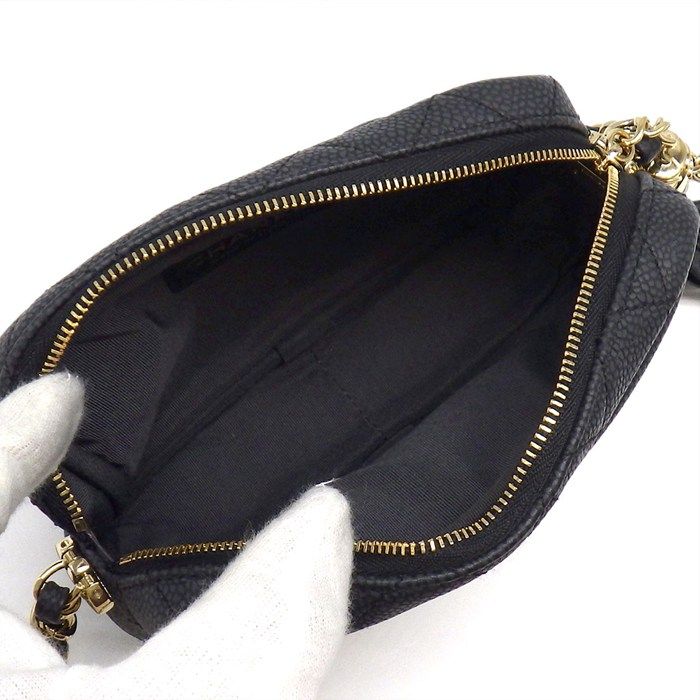 Chanel Chain Shoulder Bag Matelasse Camera Bag A57719 Black Caviar Skin Gold