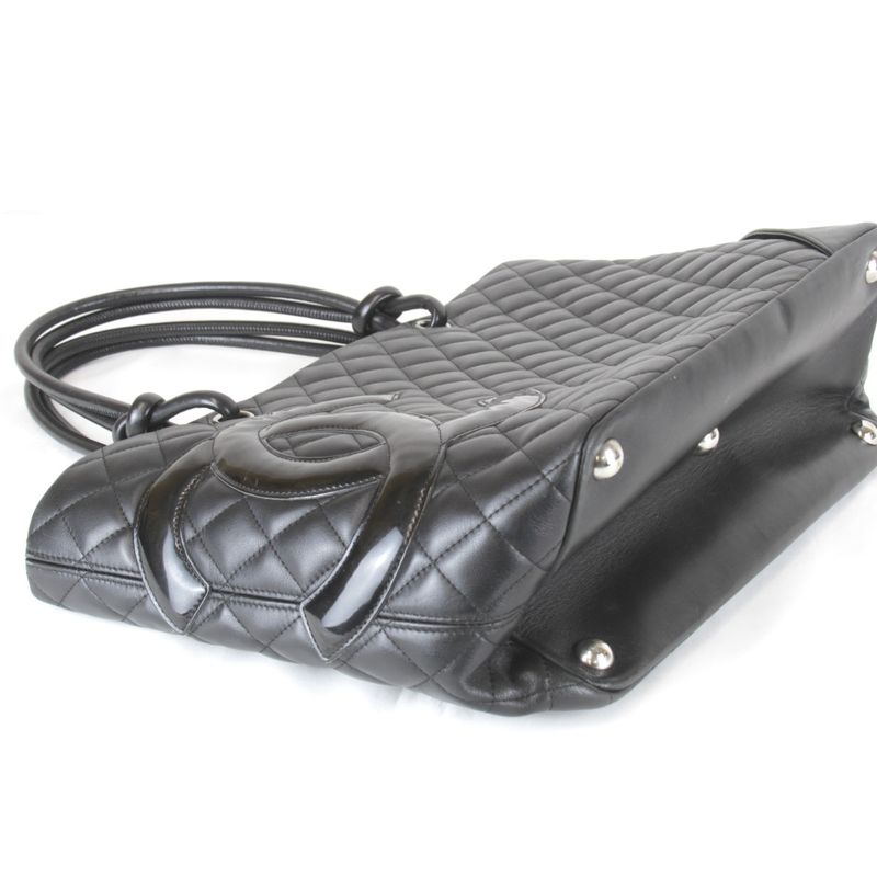 USED Chanel Cambon Line Large Tote A25169 Tote Bag Lambskin Black