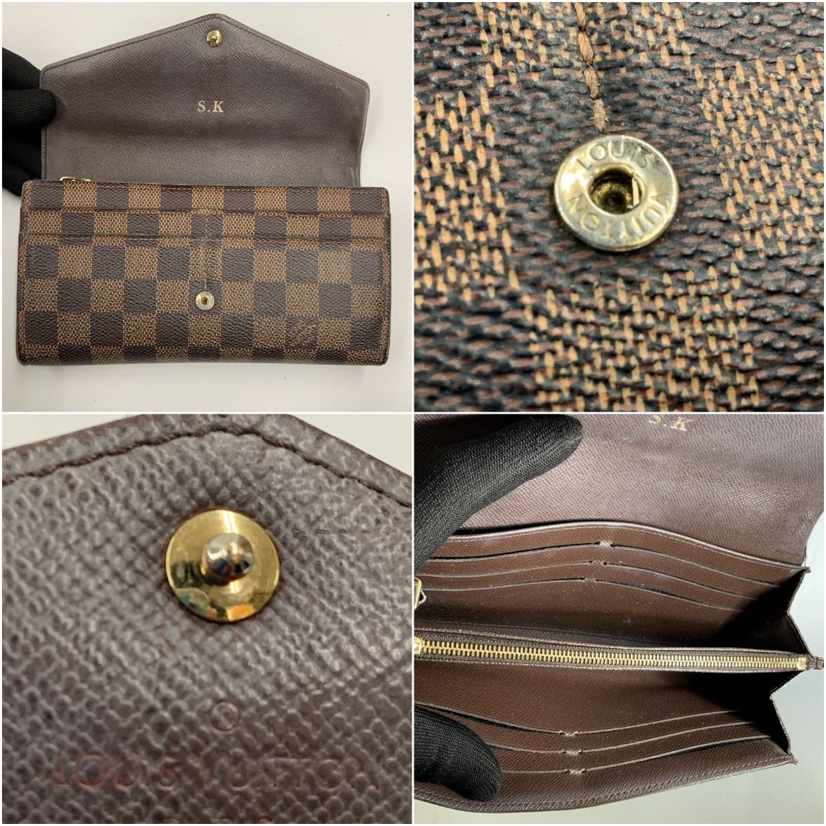 Louis Vuitton Damier Portefeuille Sarah Bifold Wallet N63209 with Initials