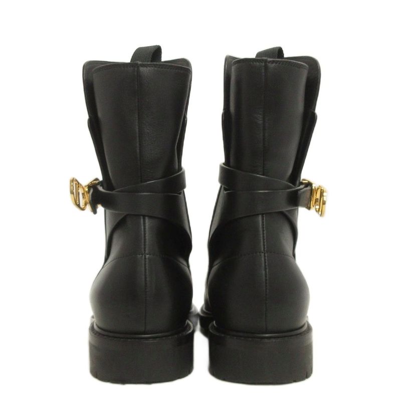 Christian DIOR Empreinte CD Logo Short Boots Logo Hardware Leather Black 37