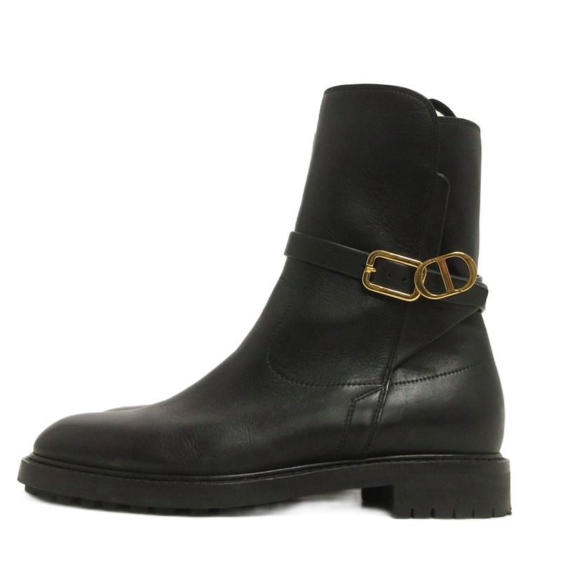 Christian DIOR Empreinte CD Logo Short Boots Logo Hardware Leather Black 37