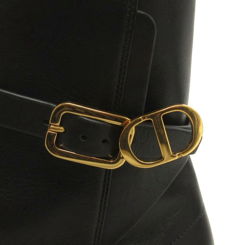 Christian DIOR Empreinte CD Logo Short Boots Logo Hardware Leather Black 37