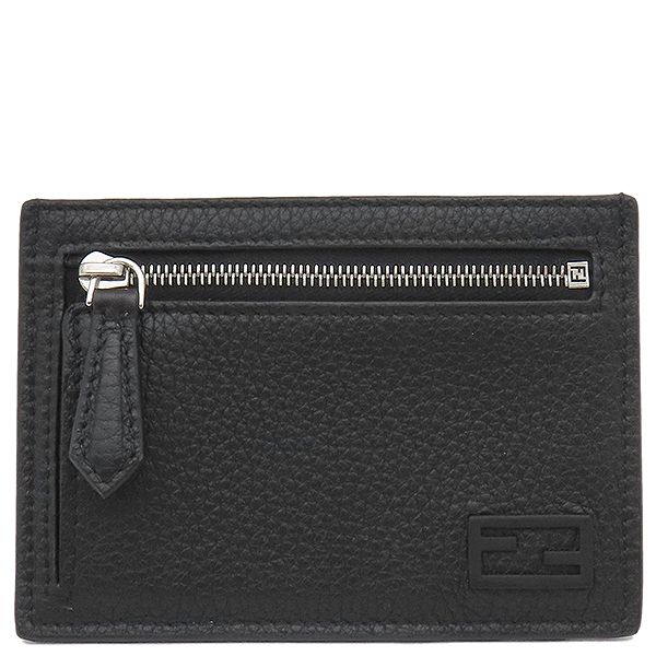Fendi Card Case Logo Card Holder Leather Black Silver Hardware Black Ff