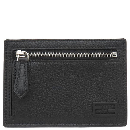 Fendi Card Case Logo Card Holder Leather Black Silver Hardware Black Ff