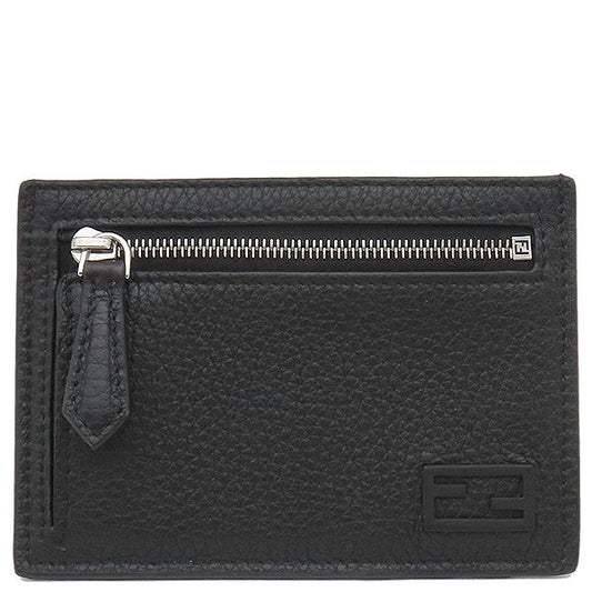 Fendi Card Case Logo Card Holder Leather Black Silver Hardware Black Ff