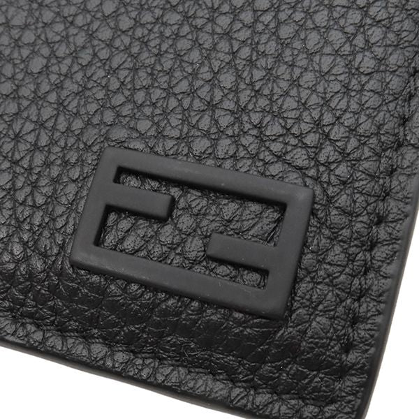 Fendi Card Case Logo Card Holder Leather Black Silver Hardware Black Ff