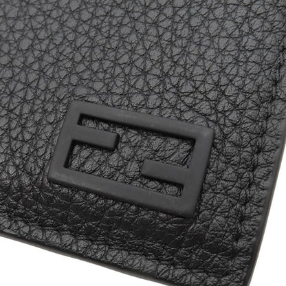 Fendi Card Case Logo Card Holder Leather Black Silver Hardware Black Ff