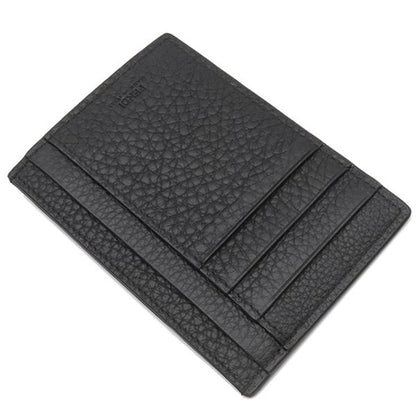 Fendi Card Case Logo Card Holder Leather Black Silver Hardware Black Ff