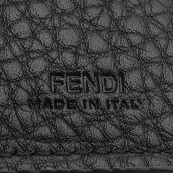 Fendi Card Case Logo Card Holder Leather Black Silver Hardware Black Ff
