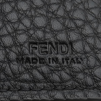 Fendi Card Case Logo Card Holder Leather Black Silver Hardware Black Ff