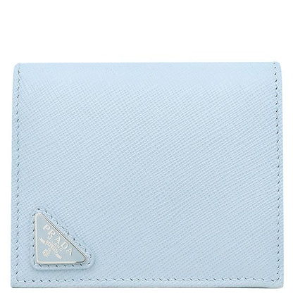 Prada Bifold Wallet Triangle Logo Leather Light Blue Silver Hardware Compact