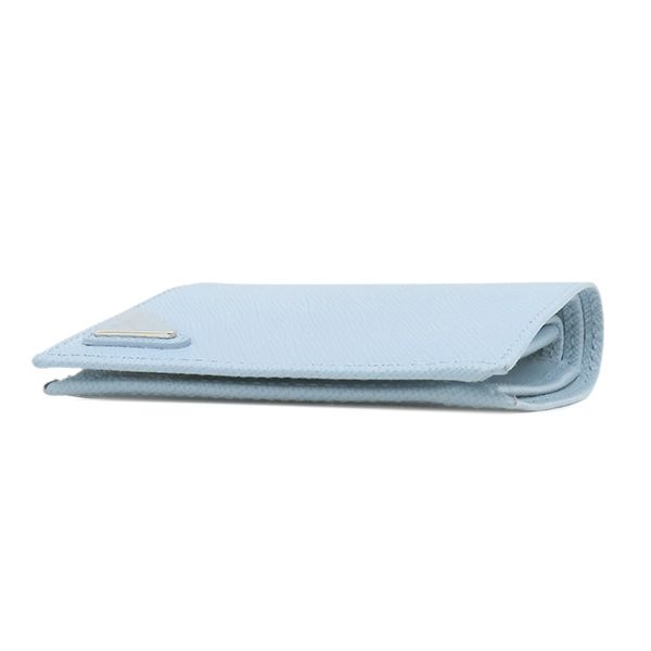 Prada Bifold Wallet Triangle Logo Leather Light Blue Silver Hardware Compact