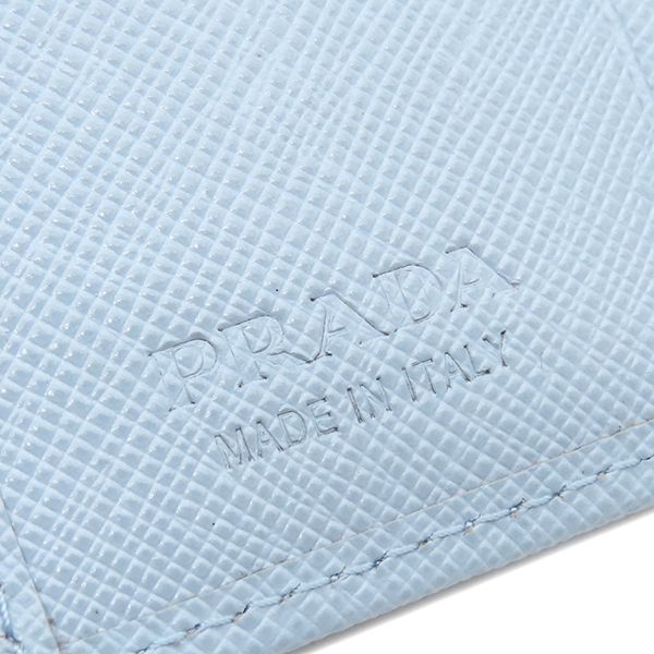 Prada Bifold Wallet Triangle Logo Leather Light Blue Silver Hardware Compact