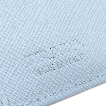 Prada Bifold Wallet Triangle Logo Leather Light Blue Silver Hardware Compact