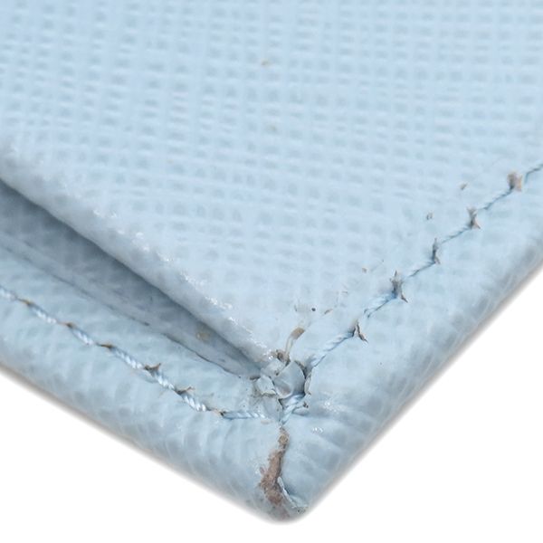 Prada Bifold Wallet Triangle Logo Leather Light Blue Silver Hardware Compact