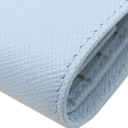 Prada Bifold Wallet Triangle Logo Leather Light Blue Silver Hardware Compact