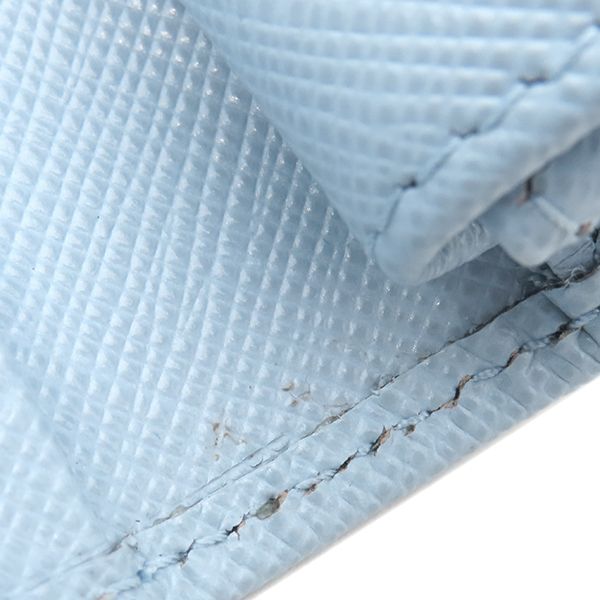 Prada Bifold Wallet Triangle Logo Leather Light Blue Silver Hardware Compact