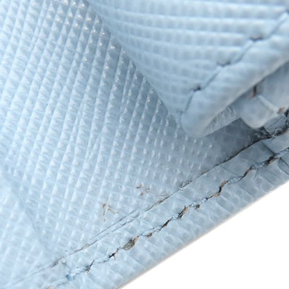 Prada Bifold Wallet Triangle Logo Leather Light Blue Silver Hardware Compact