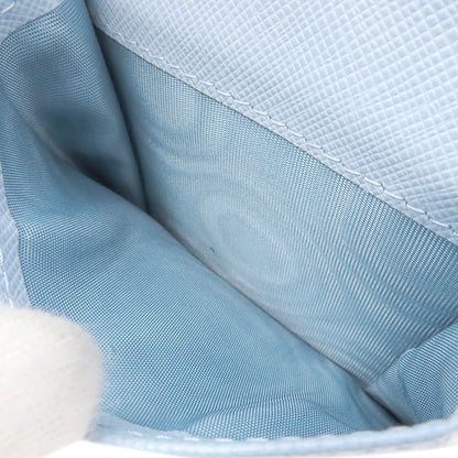 Prada Bifold Wallet Triangle Logo Leather Light Blue Silver Hardware Compact