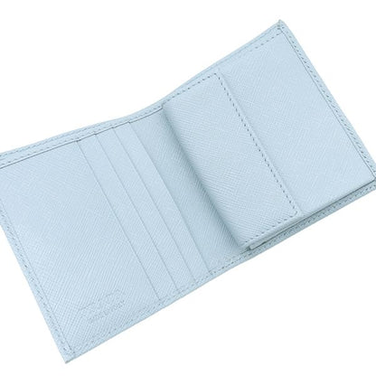 Prada Bifold Wallet Triangle Logo Leather Light Blue Silver Hardware Compact