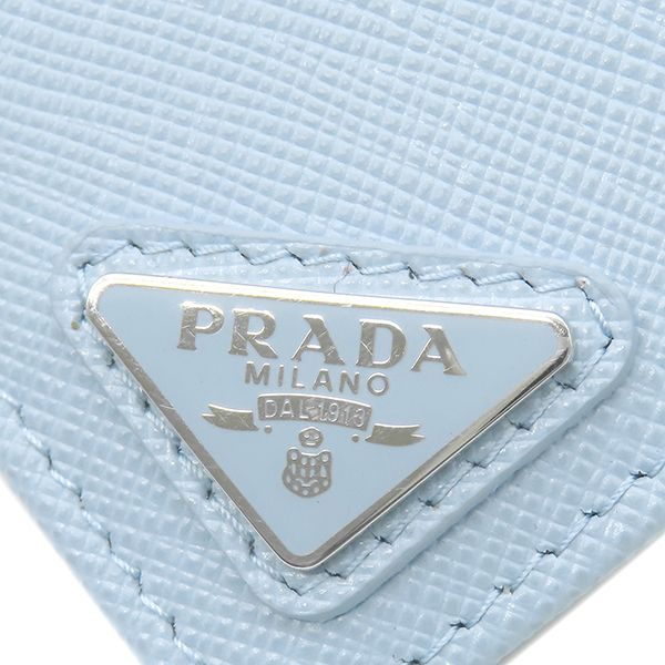 Prada Bifold Wallet Triangle Logo Leather Light Blue Silver Hardware Compact