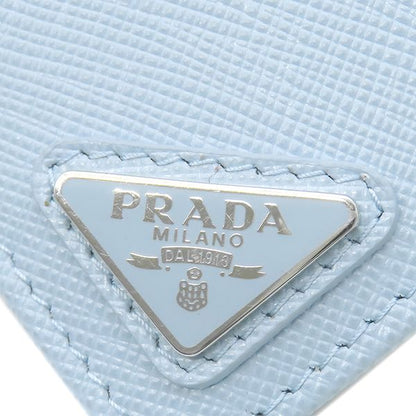 Prada Bifold Wallet Triangle Logo Leather Light Blue Silver Hardware Compact