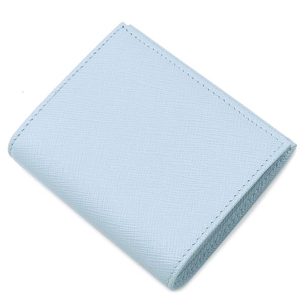 Prada Bifold Wallet Triangle Logo Leather Light Blue Silver Hardware Compact
