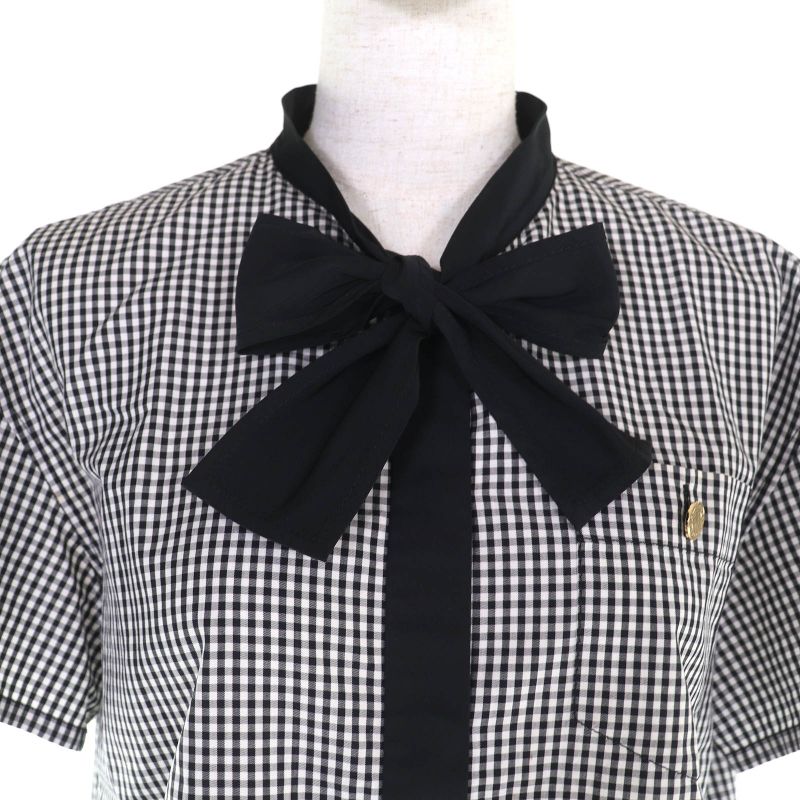Louis Vuitton 100% Cotton Gingham Check Short Sleeve Shirt With Bow Tie Blouse