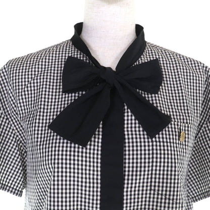 Louis Vuitton 100% Cotton Gingham Check Short Sleeve Shirt With Bow Tie Blouse