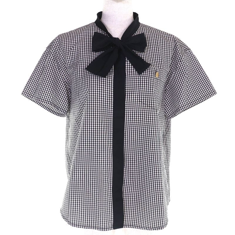 Louis Vuitton 100% Cotton Gingham Check Short Sleeve Shirt With Bow Tie Blouse