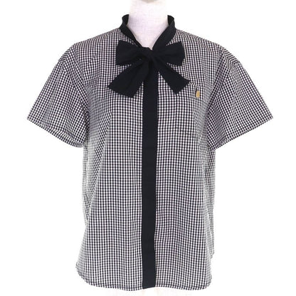 Louis Vuitton 100% Cotton Gingham Check Short Sleeve Shirt With Bow Tie Blouse