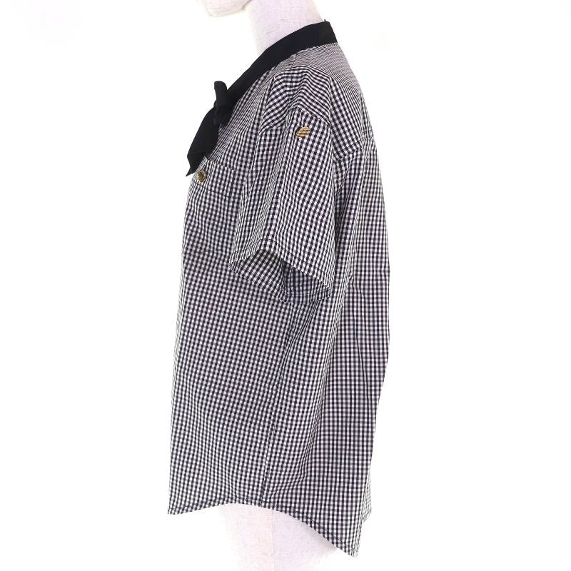 Louis Vuitton 100% Cotton Gingham Check Short Sleeve Shirt With Bow Tie Blouse