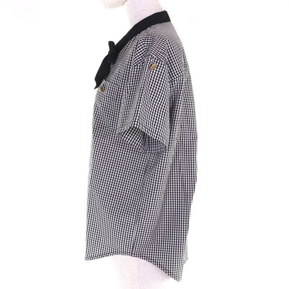 Louis Vuitton 100% Cotton Gingham Check Short Sleeve Shirt With Bow Tie Blouse