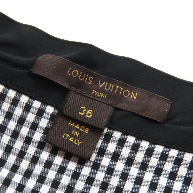 Louis Vuitton 100% Cotton Gingham Check Short Sleeve Shirt With Bow Tie Blouse