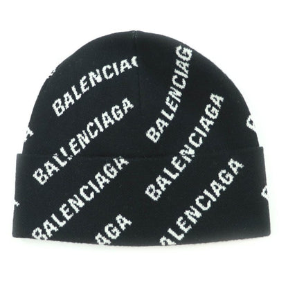 Balenciaga 719580 Wool Logo Design Beanie Knit Cap Black White F Made In Italy