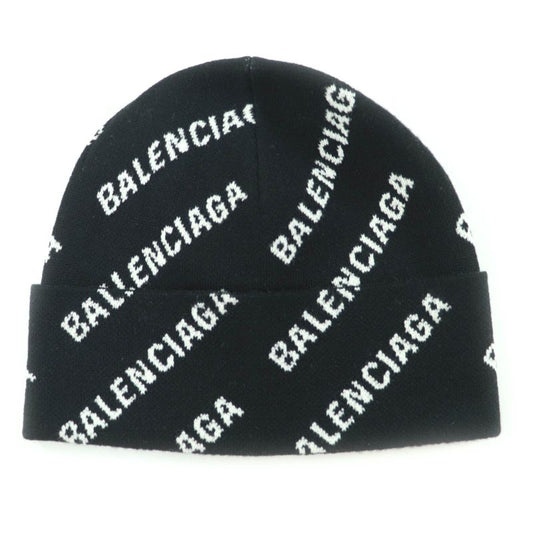 Balenciaga 719580 Wool Logo Design Beanie Knit Cap Black White F Made In Italy