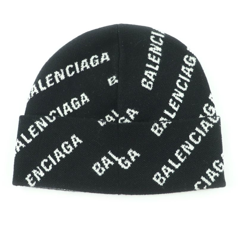 Balenciaga 719580 Wool Logo Design Beanie Knit Cap Black White F Made In Italy