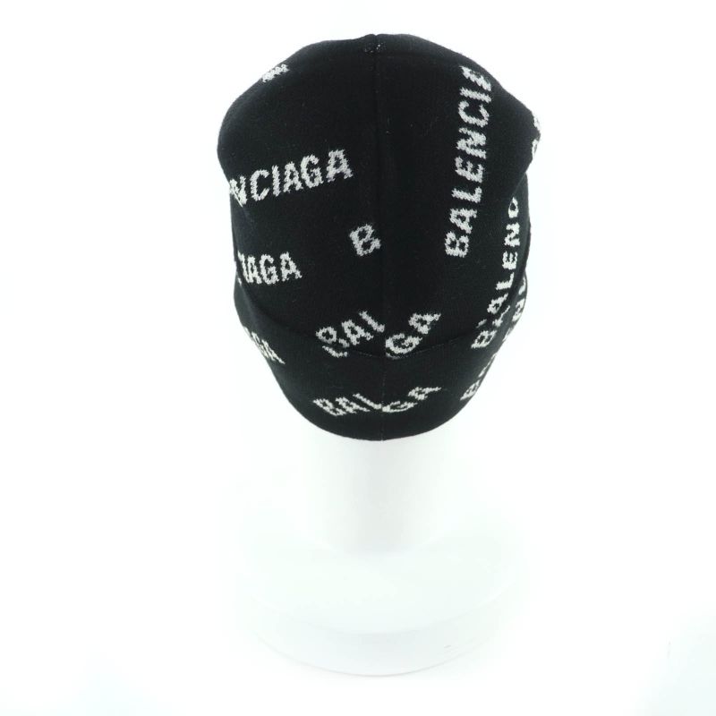 Balenciaga 719580 Wool Logo Design Beanie Knit Cap Black White F Made In Italy