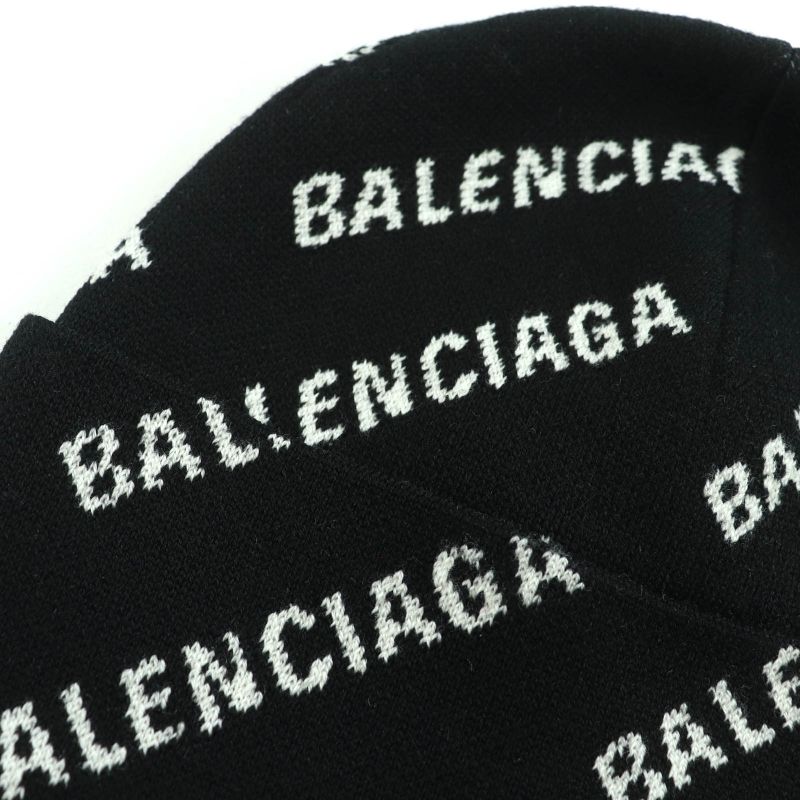 Balenciaga 719580 Wool Logo Design Beanie Knit Cap Black White F Made In Italy