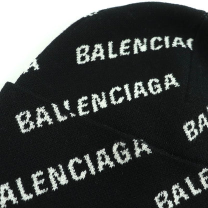 Balenciaga 719580 Wool Logo Design Beanie Knit Cap Black White F Made In Italy